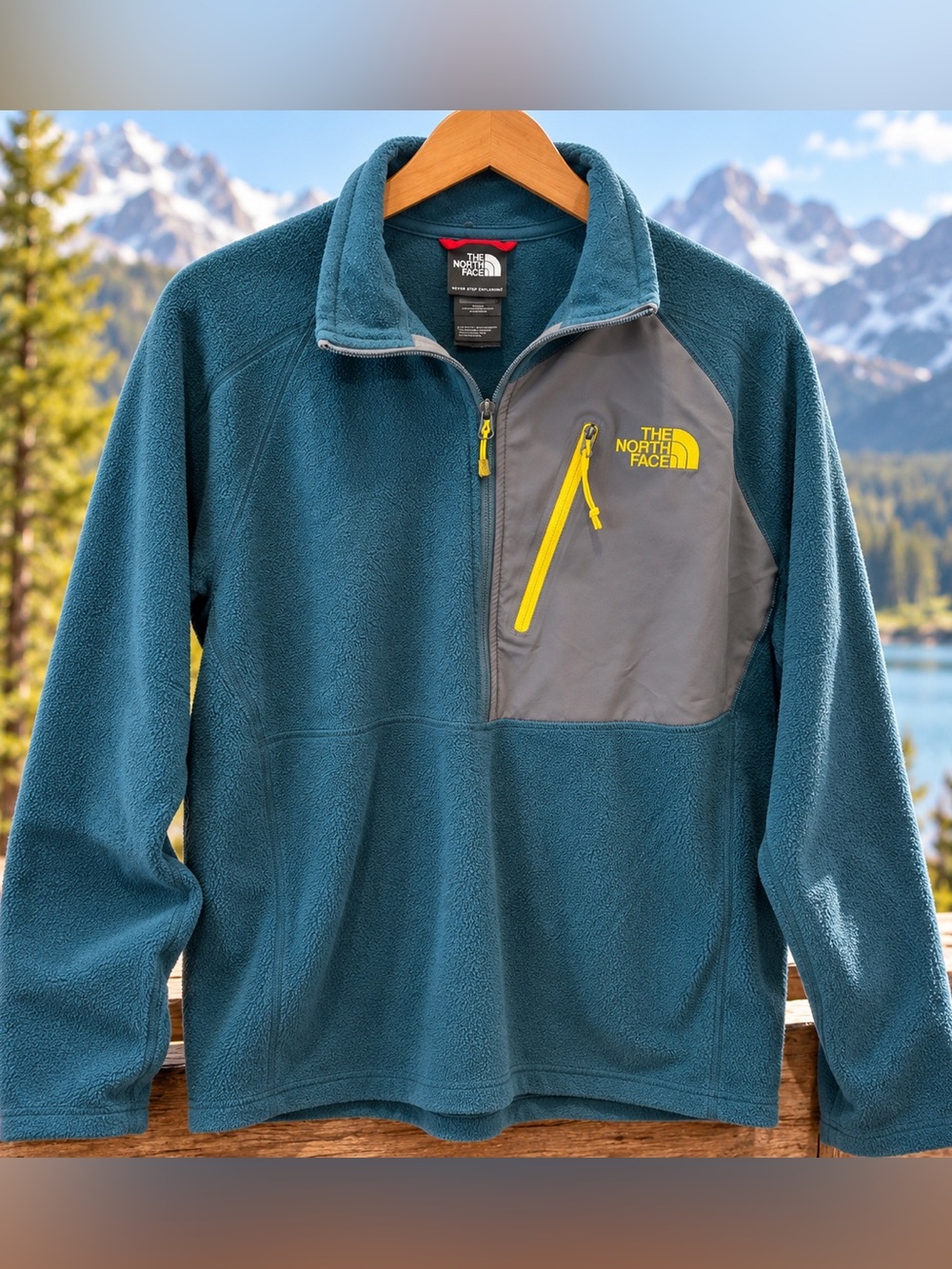 The North Face FlashDry F14 Men’s L Teal Gray 1/4 Zip Technical Fleece